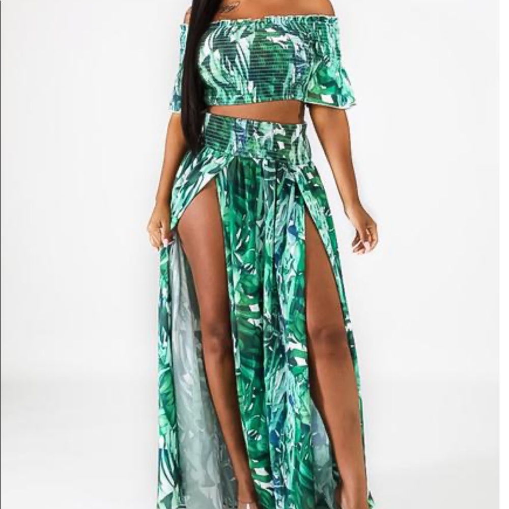 Slit maxi skirt set